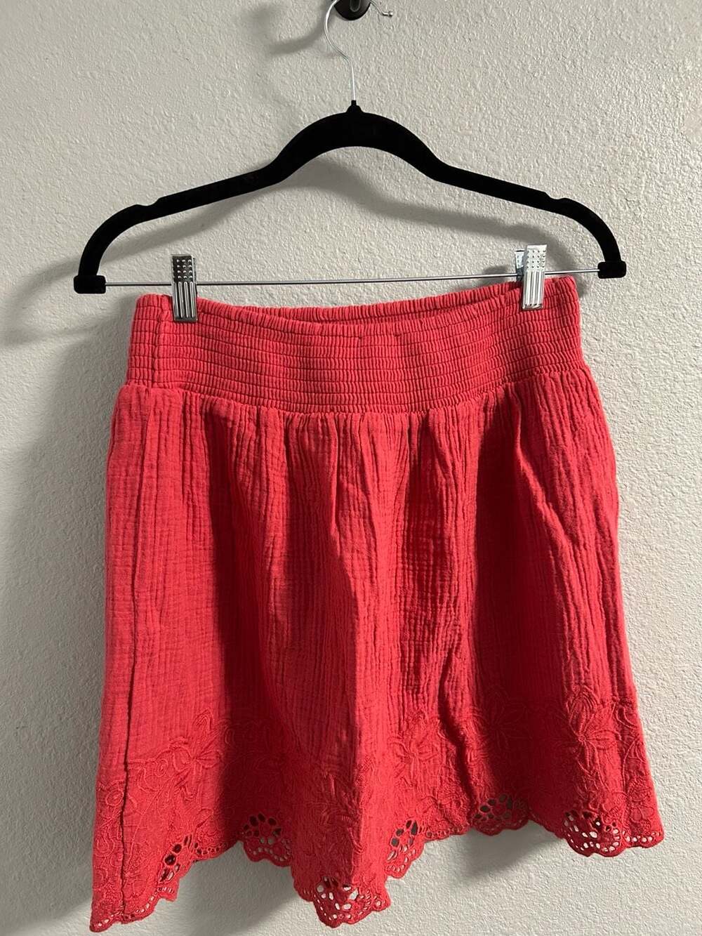 Universal Thread Women's Berry Red Eyelet Embroidered Smocked Mini Skirt Size S